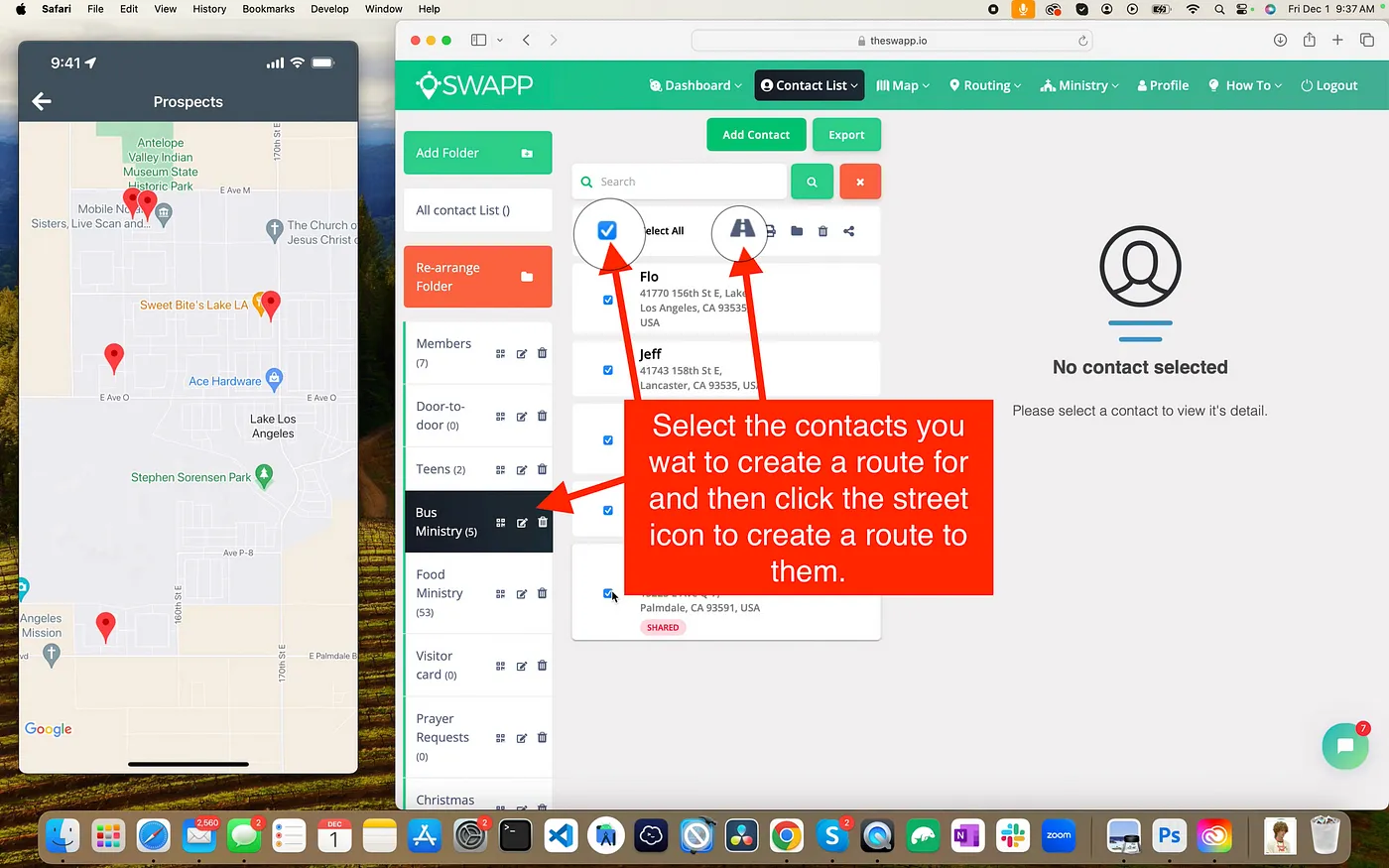 Select multiple tagged prospects to create a route